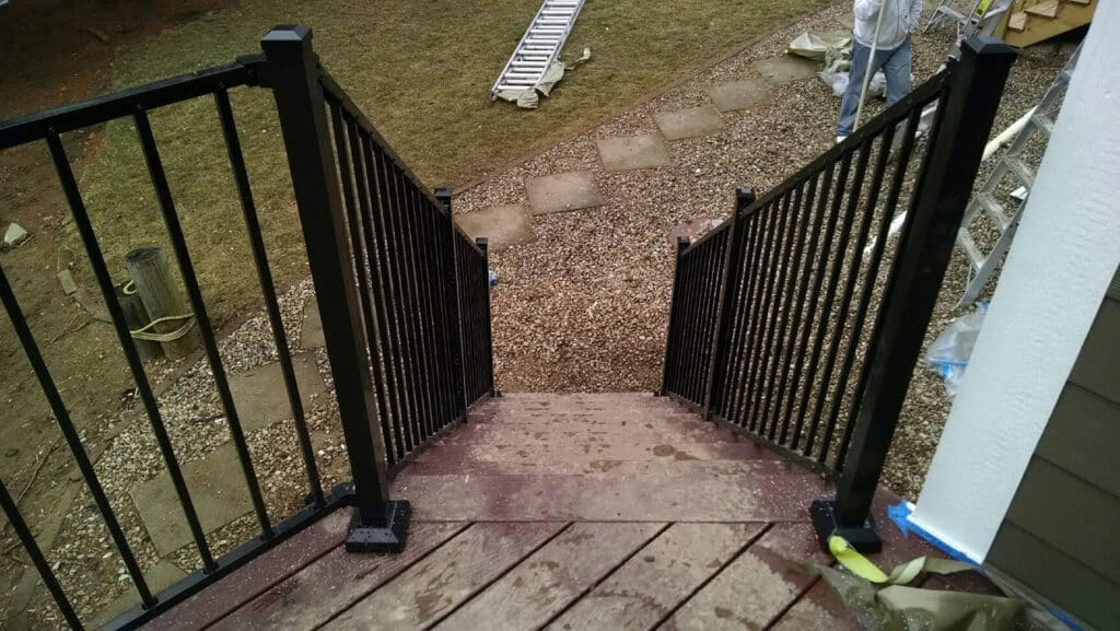 Aluminum outdoor stair railing installation in Fort Wayne
