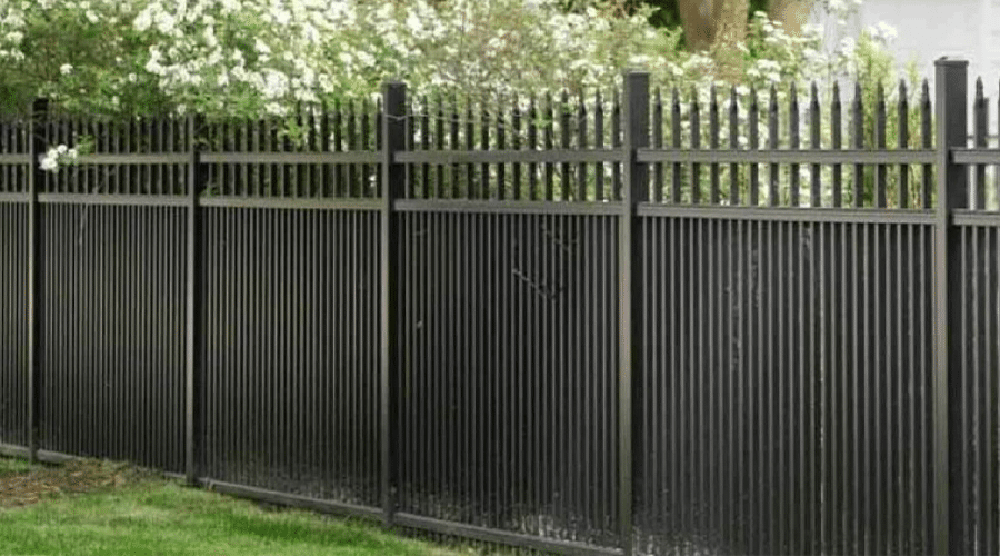 Double picket black aluminum fence installation in Fort Wayne, IN